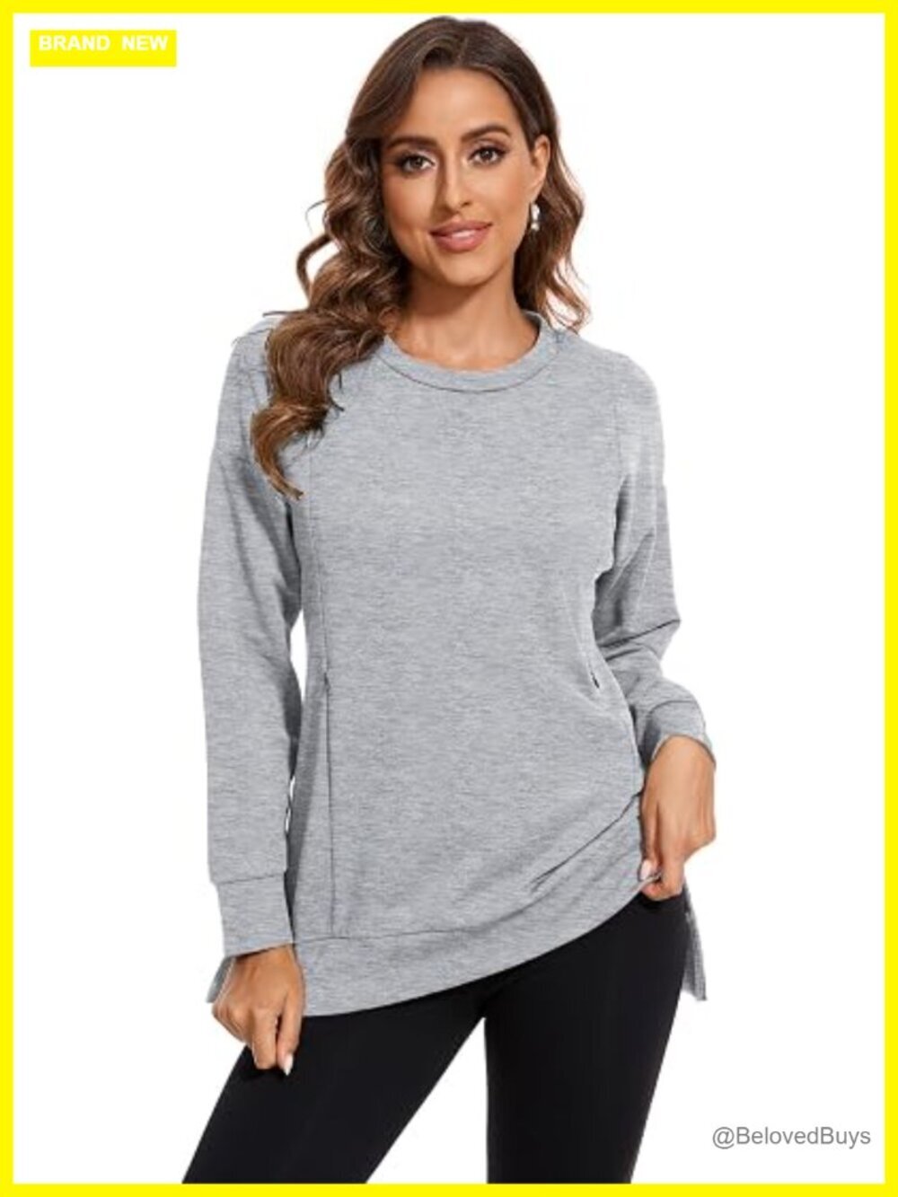 Nursing Sweatshirt Long Sleeve Side Split Zip Breastfeeding Top
